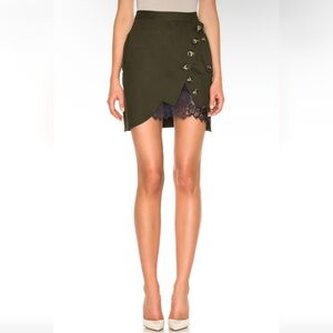 Self-Portrait Utility Mini Skirt in Olive with Navy Lace Details